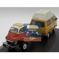 Schuco VW T3a Westfalia Joker Hochdach gelb mit Hänger & Isetta OVP 1:43