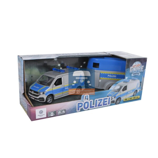 KIDS GLOBE VW Transporter Polizei mit Pferdeanhänger 28cm