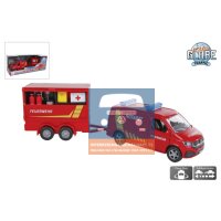 KIDS GLOBE VW Transporter Feuerwehr mit Anhänger 28cm