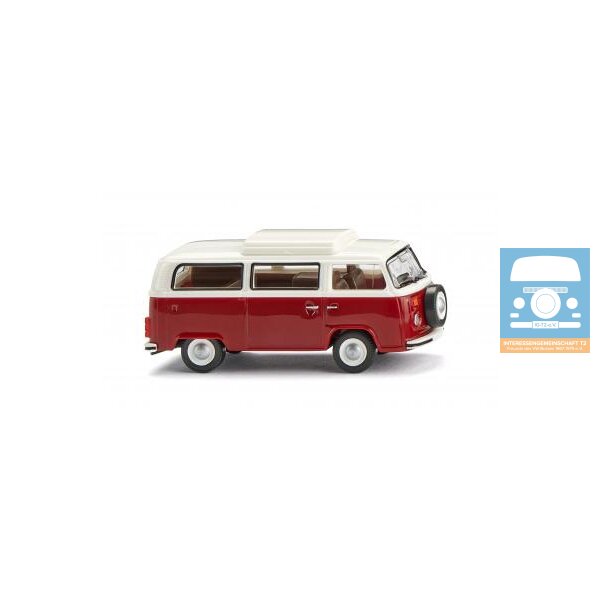 Wiking 031805 VW T2b Campingbus mit Hubdach - rubinrot/weiß