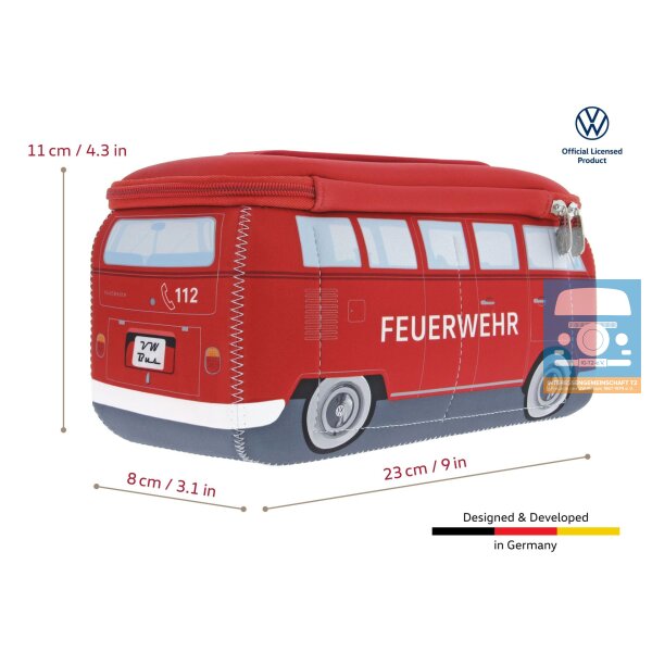 VW T1 Bulli Bus 3D Neopren Mäppchen - Klein "Feuerwehr"